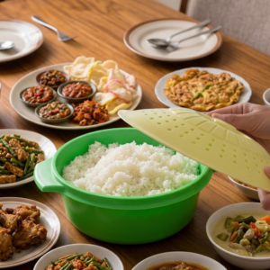 round rice container | wadah nasi bulat | premium round rice container with lid