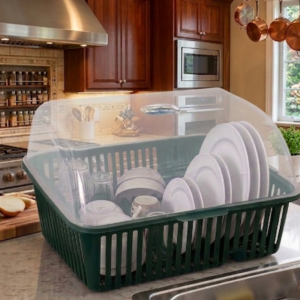 rak piring bertutup plastik | covered dish rack drainer untuk piring, mangkuk & peralatan dapur